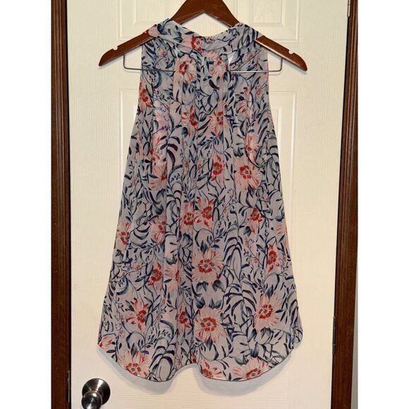 CAbi Stem Floral Sleeveless Top Blouse Blue Red Size Medium - Picture 3 of 15